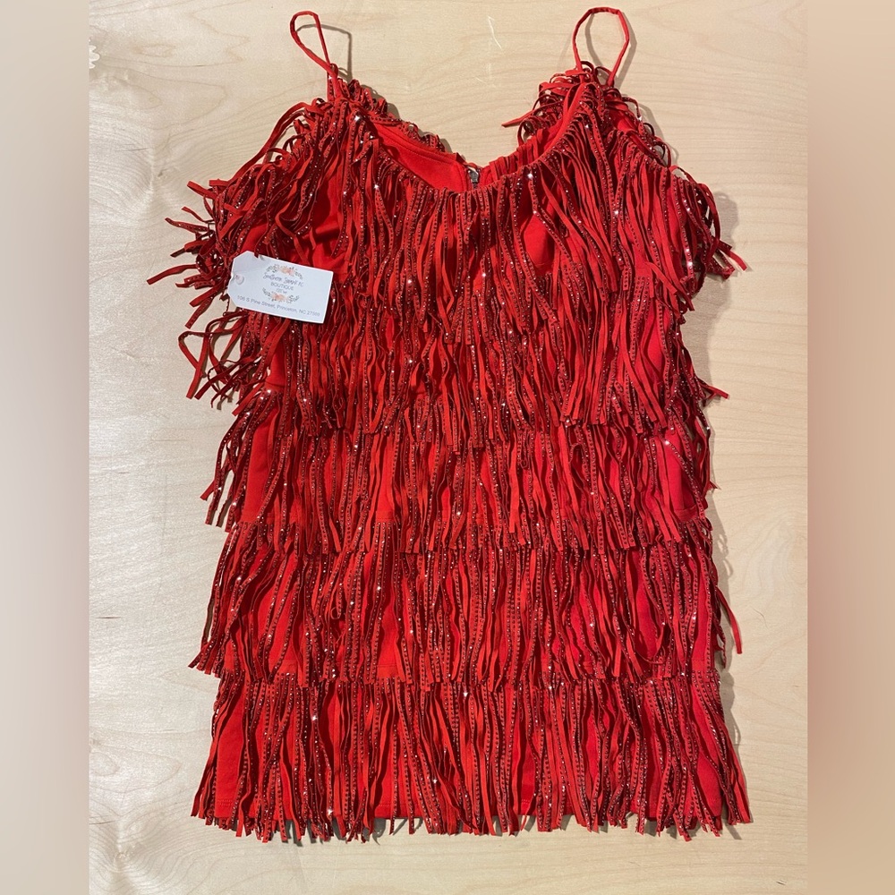 Shake Ya Tail Feather Dress in Red by Nylon Apparel Large (AD)